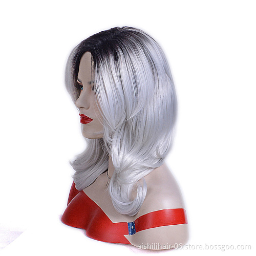 AISHILI Wholesale Synthetic Ombre Black To Silver Gray Hair Wig With Nature Wave For Women